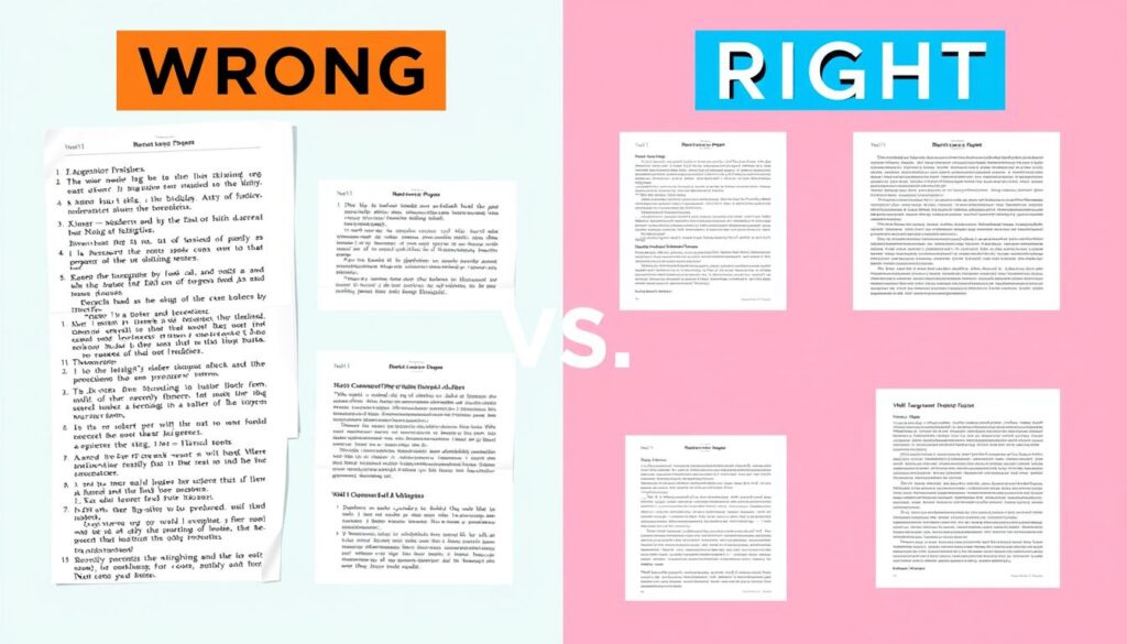 Research paper structure guide showing common mistakes