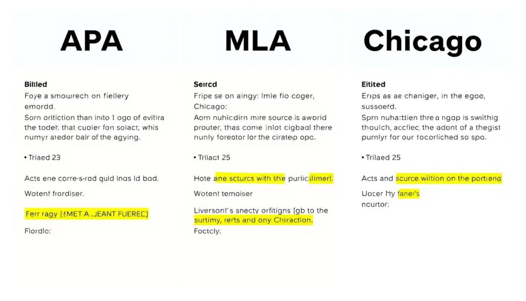 Research paper structure guide showing different citation styles