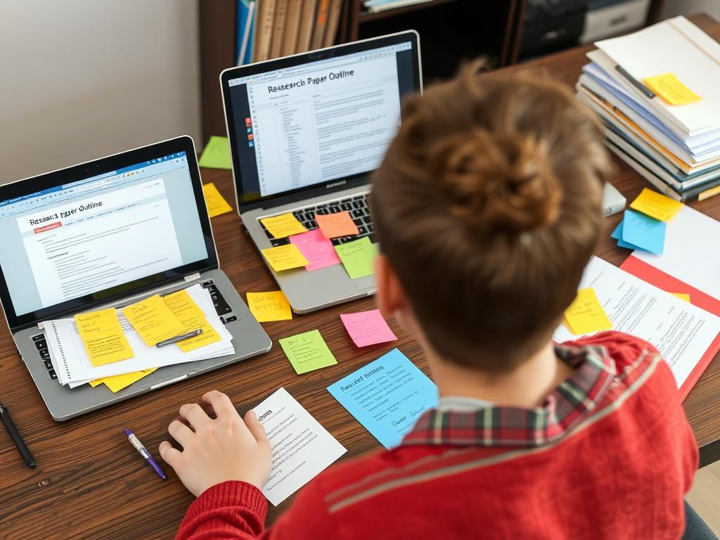 Research paper structure guide showing outline creation process