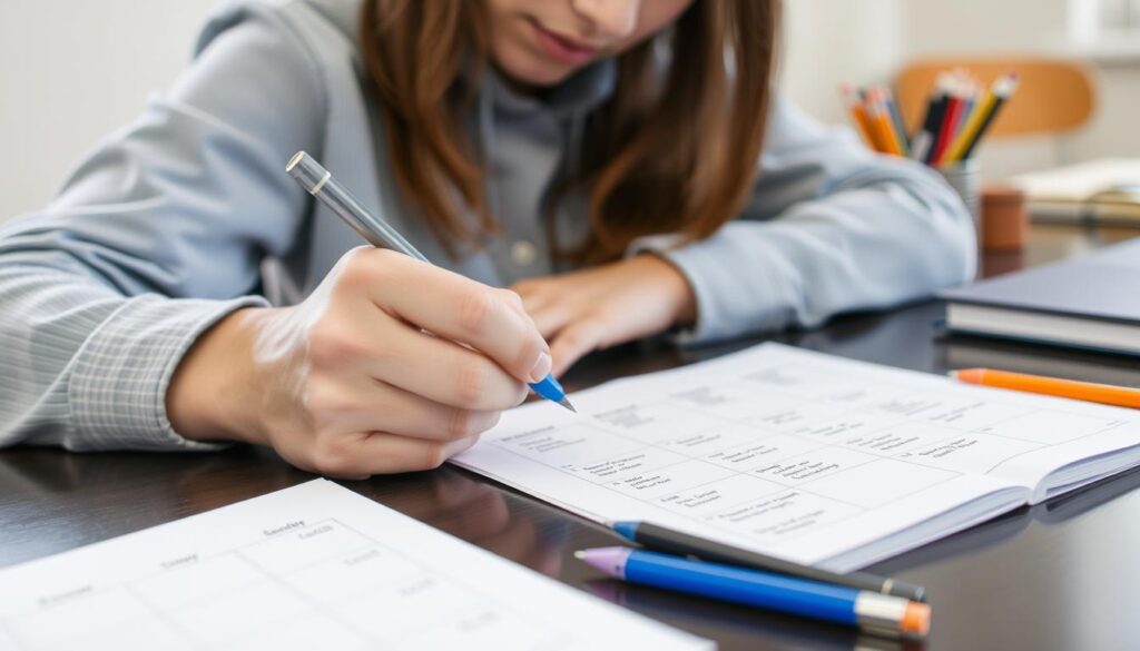 Student creating a time management schedule
